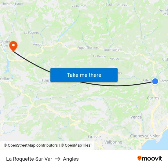 La Roquette-Sur-Var to Angles map