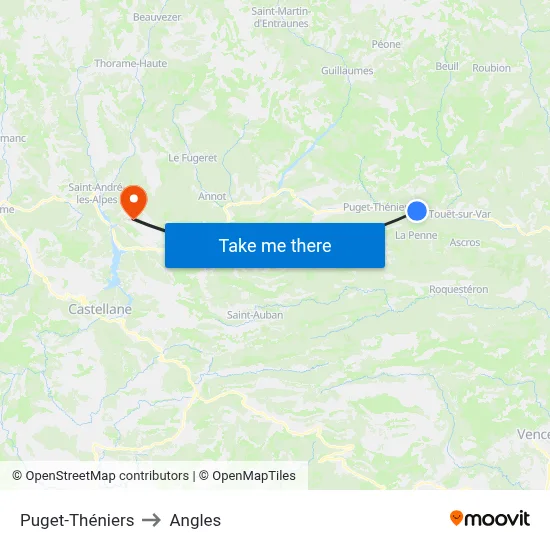 Puget-Théniers to Angles map