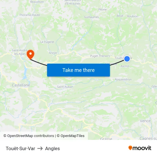 Touët-Sur-Var to Angles map