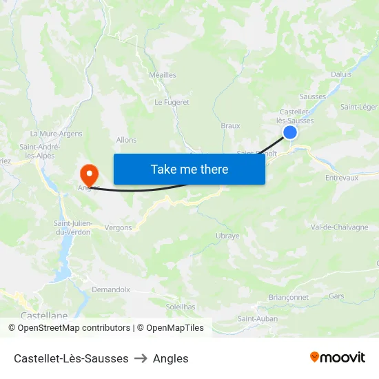 Castellet-Lès-Sausses to Angles map