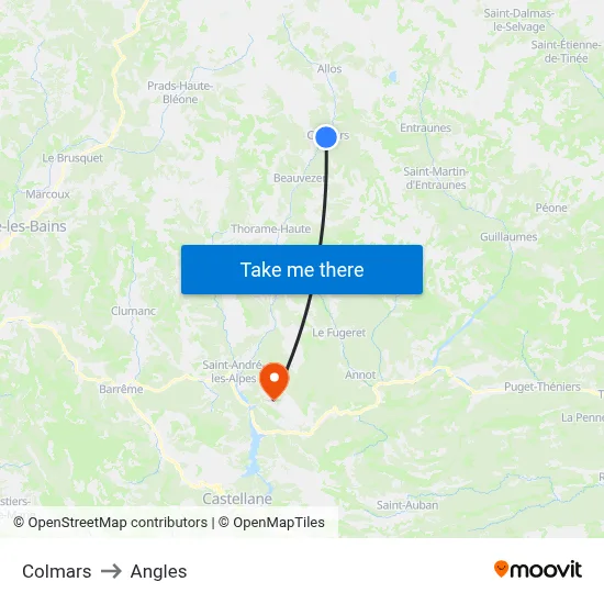 Colmars to Angles map