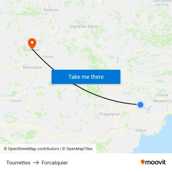 Tourrettes to Forcalquier map