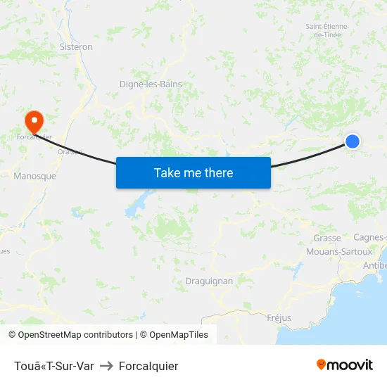 Touã«T-Sur-Var to Forcalquier map