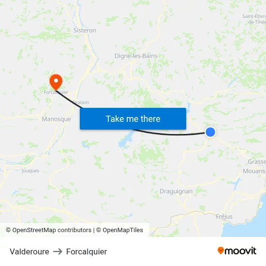 Valderoure to Forcalquier map