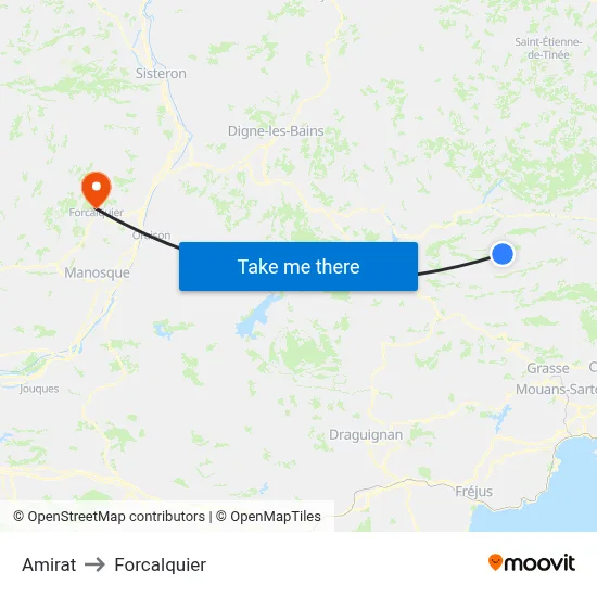 Amirat to Forcalquier map