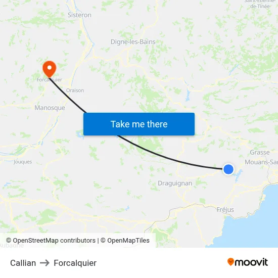 Callian to Forcalquier map
