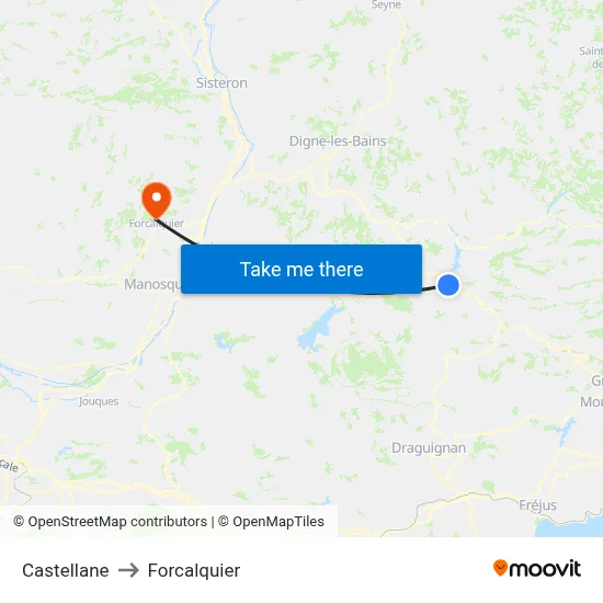 Castellane to Forcalquier map