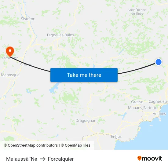 Malaussã¨Ne to Forcalquier map