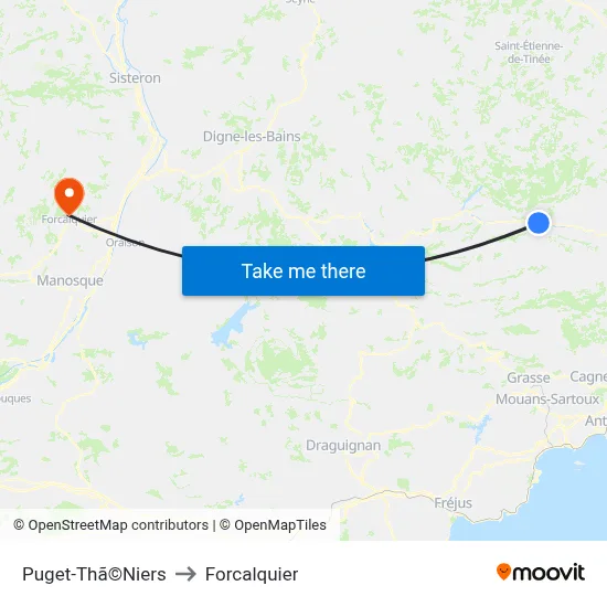 Puget-Thã©Niers to Forcalquier map
