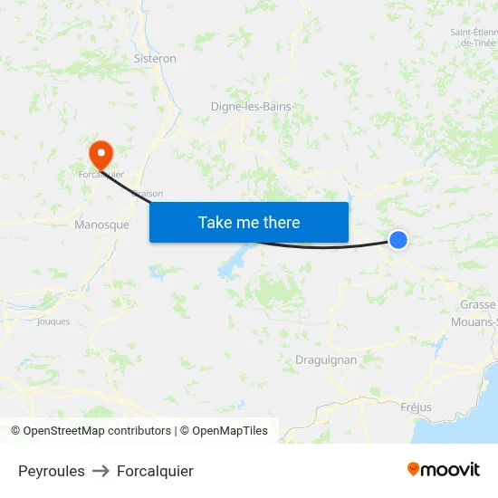 Peyroules to Forcalquier map