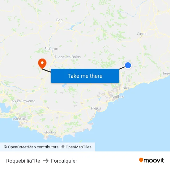 Roquebilliã¨Re to Forcalquier map