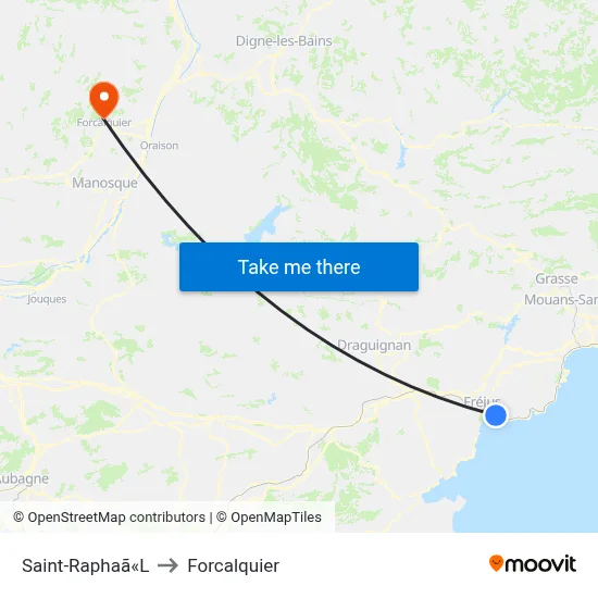 Saint-Raphaã«L to Forcalquier map