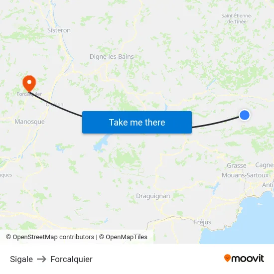 Sigale to Forcalquier map