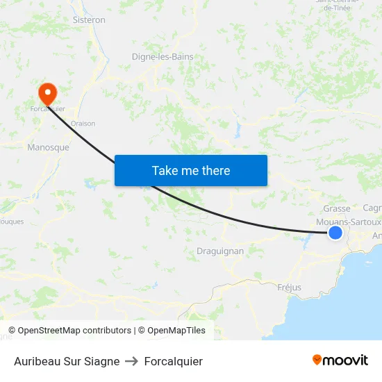 Auribeau Sur Siagne to Forcalquier map