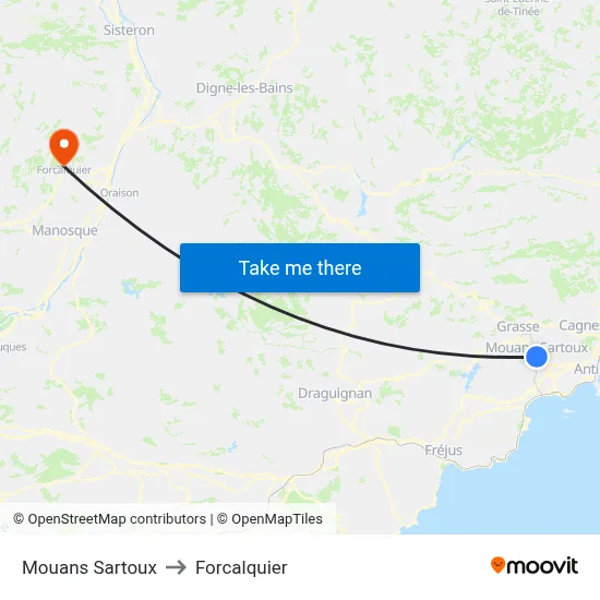 Mouans Sartoux to Forcalquier map