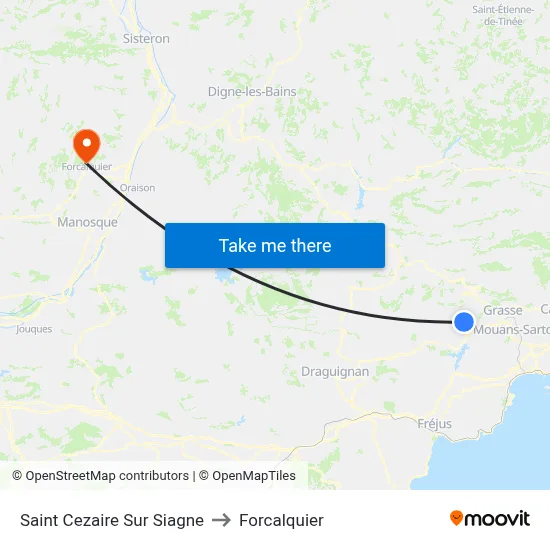 Saint Cezaire Sur Siagne to Forcalquier map