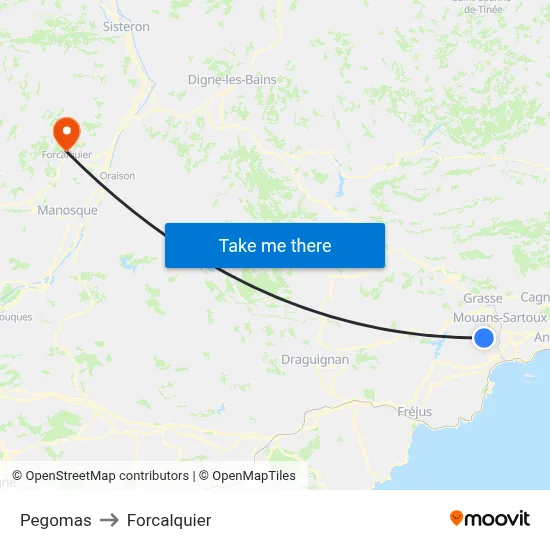 Pegomas to Forcalquier map