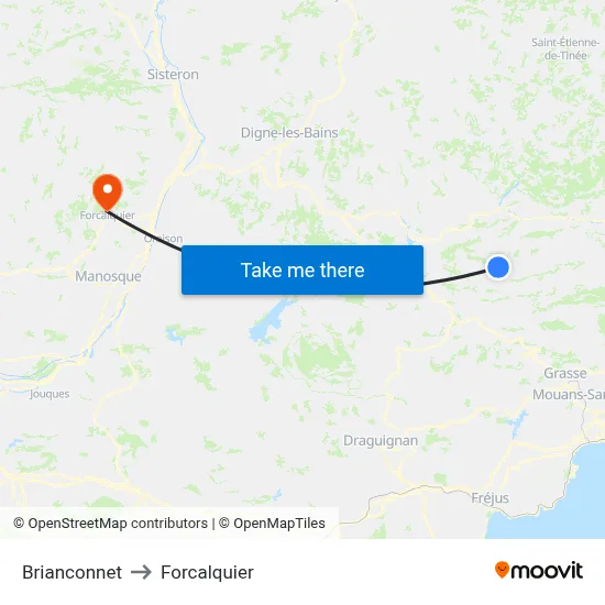 Brianconnet to Forcalquier map