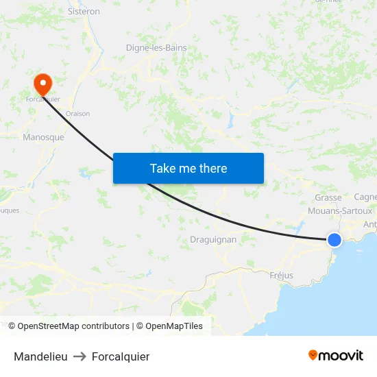 Mandelieu to Forcalquier map