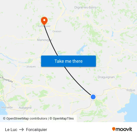 Le Luc to Forcalquier map
