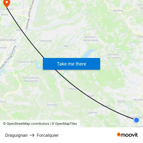 Draguignan to Forcalquier map