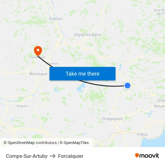 Comps-Sur-Artuby to Forcalquier map
