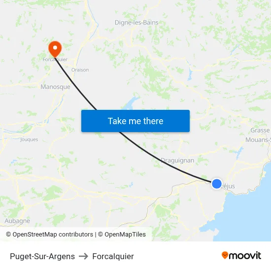 Puget-Sur-Argens to Forcalquier map
