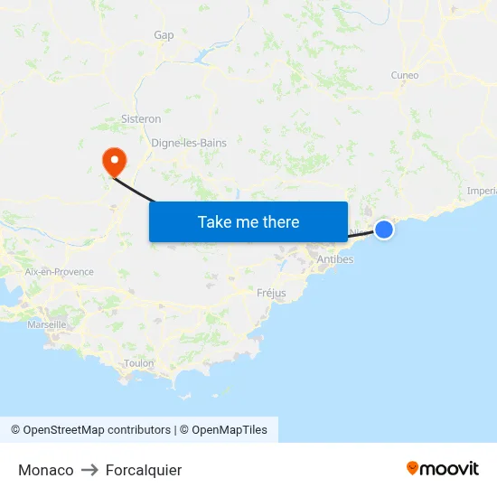 Monaco to Forcalquier map