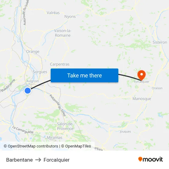 Barbentane to Forcalquier map