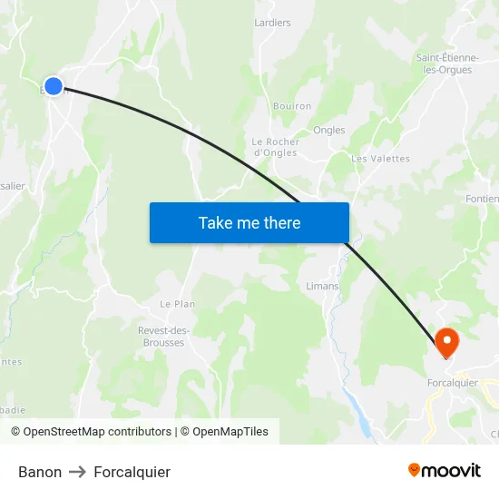 Banon to Forcalquier map