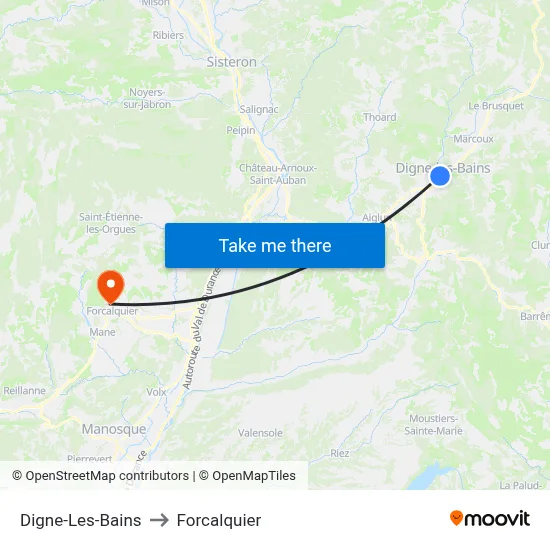 Digne-Les-Bains to Forcalquier map
