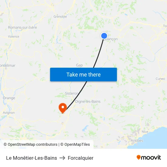 Le Monêtier-Les-Bains to Forcalquier map