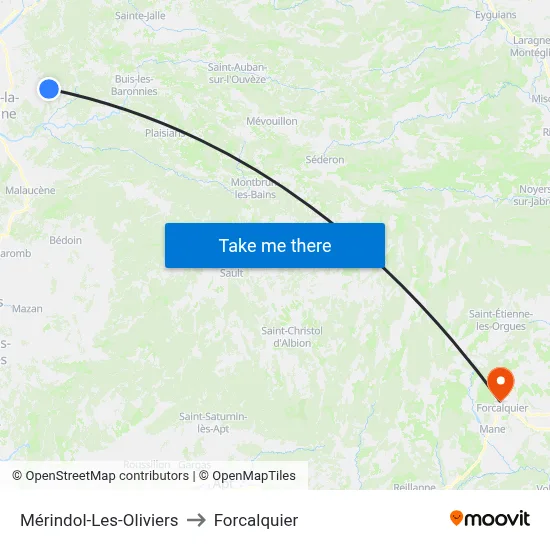 Mérindol-Les-Oliviers to Forcalquier map