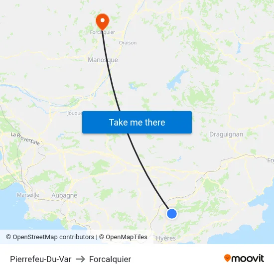 Pierrefeu-Du-Var to Forcalquier map