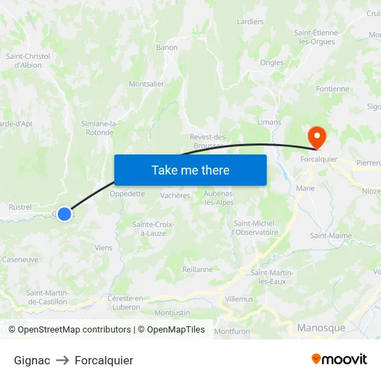Gignac to Forcalquier map