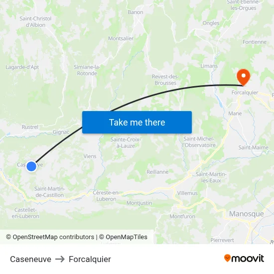 Caseneuve to Forcalquier map