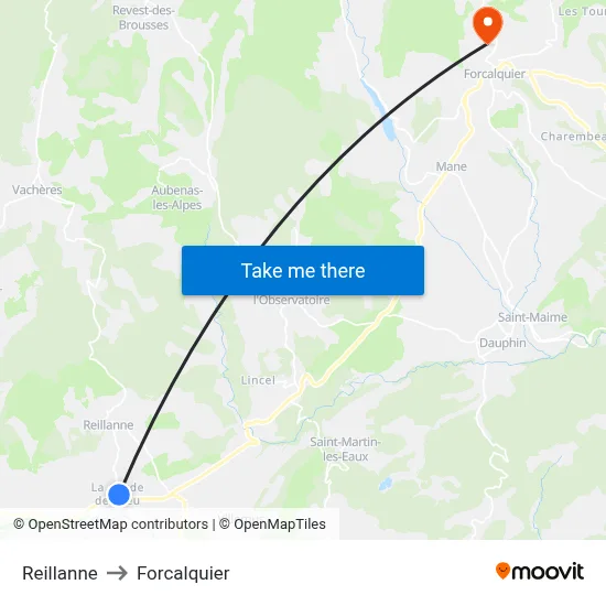 Reillanne to Forcalquier map