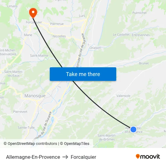 Allemagne-En-Provence to Forcalquier map