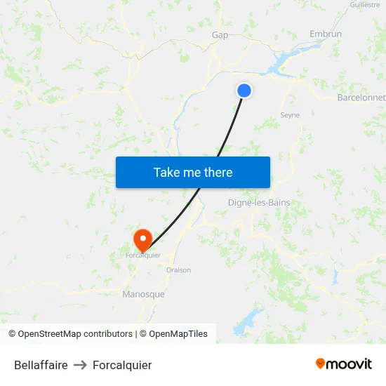 Bellaffaire to Forcalquier map