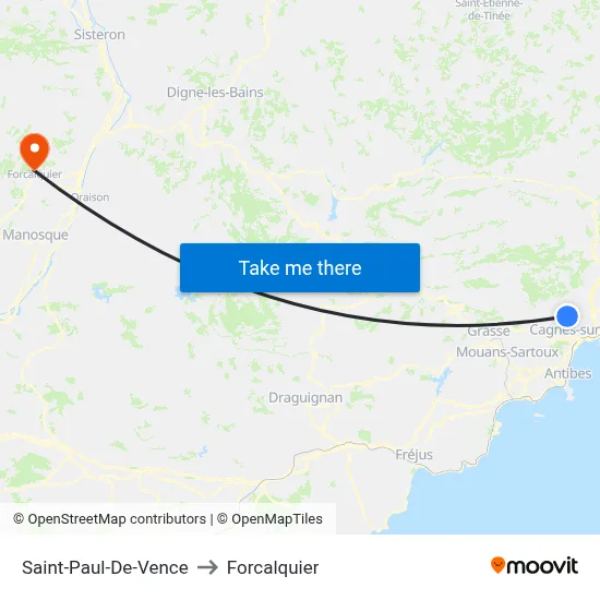 Saint-Paul-De-Vence to Forcalquier map
