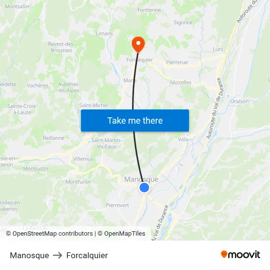Manosque to Forcalquier map