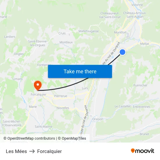 Les Mées to Forcalquier map