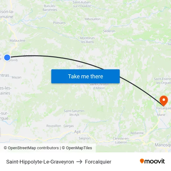 Saint-Hippolyte-Le-Graveyron to Forcalquier map