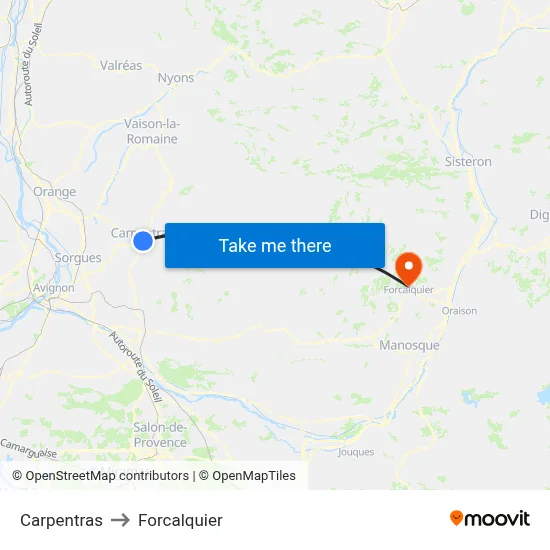 Carpentras to Forcalquier map