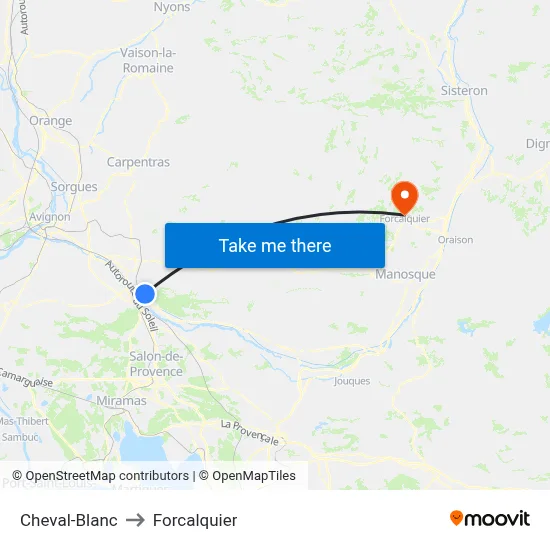 Cheval-Blanc to Forcalquier map