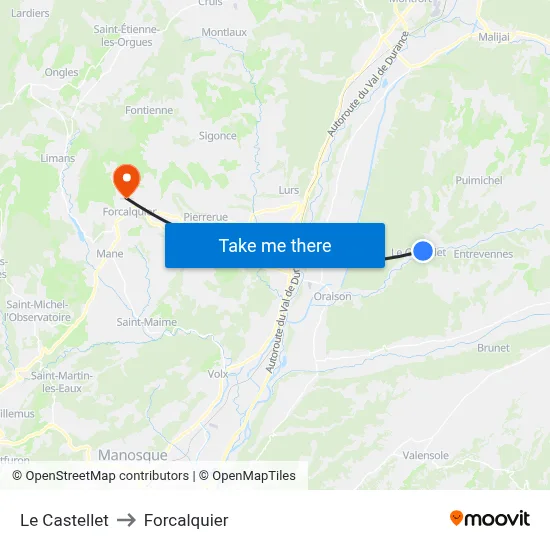 Le Castellet to Forcalquier map