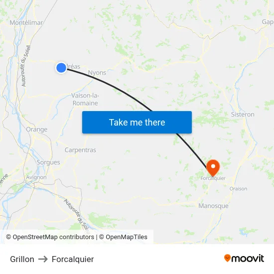 Grillon to Forcalquier map
