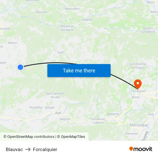 Blauvac to Forcalquier map