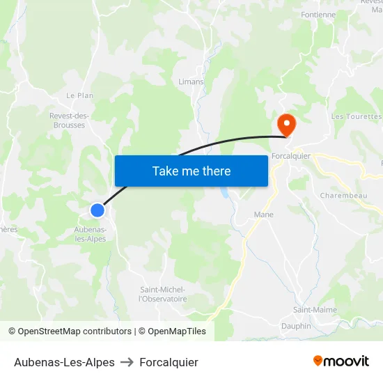 Aubenas-Les-Alpes to Forcalquier map