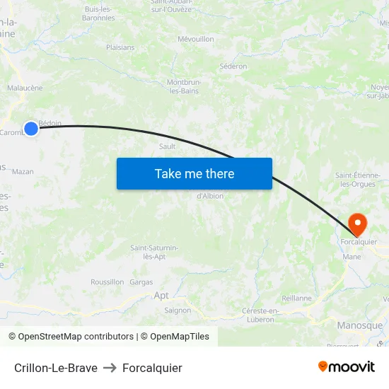 Crillon-Le-Brave to Forcalquier map
